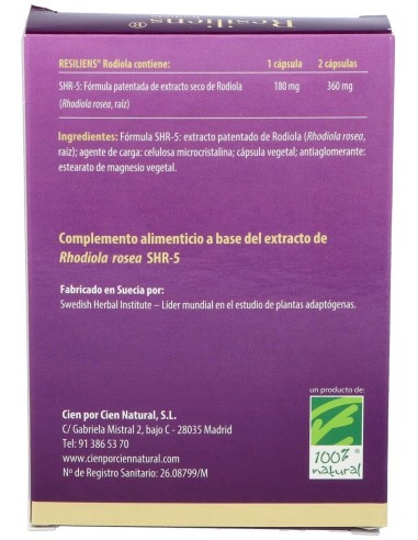 Resiliens Rodiola 40Cap. de Cien Por Cien Natural