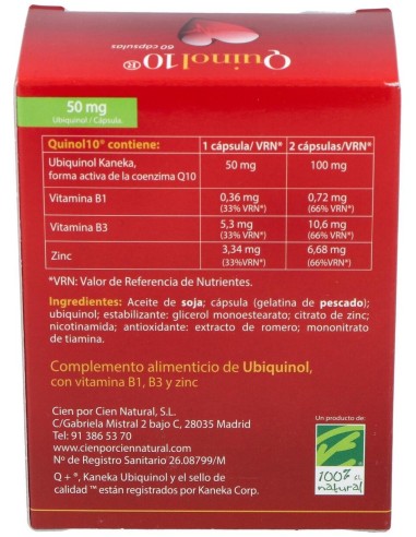 Quinol 10 50Mg. 60Perlas de Cien Por Cien Natural