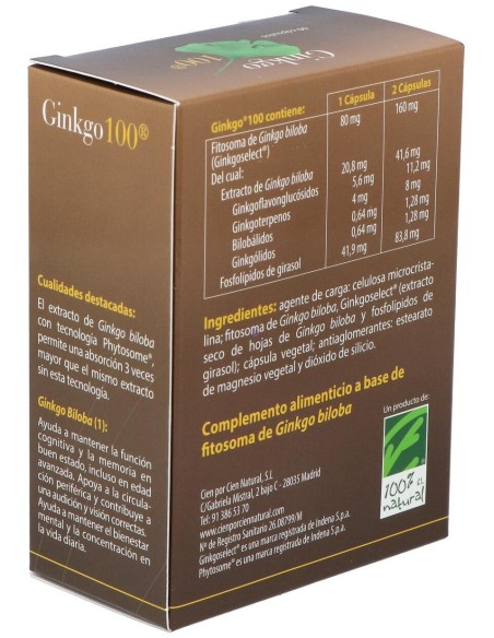 Ginkgo 100 60Cap. de Cien Por Cien Natural