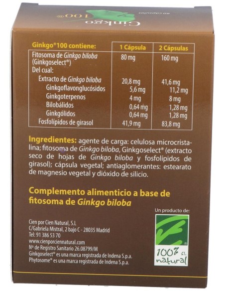 Ginkgo 100 60Cap. de Cien Por Cien Natural