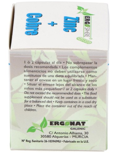 Zinc - Cobre Ergosphere 50Cap. de Ergonat