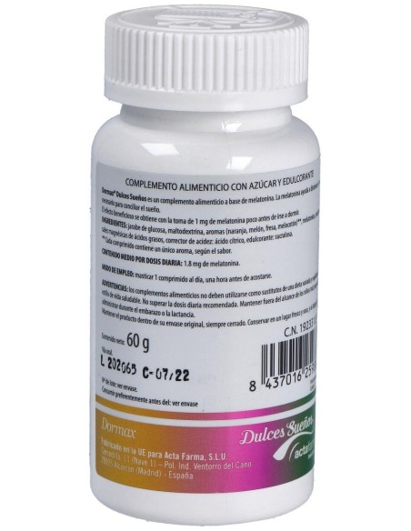 Dormax Dulces Sueños Melatonina 1,8Mg. 120Comp. de Actafarma