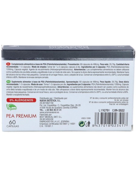 Pea 60 Caps. 400 Mg   de Prisma Natural