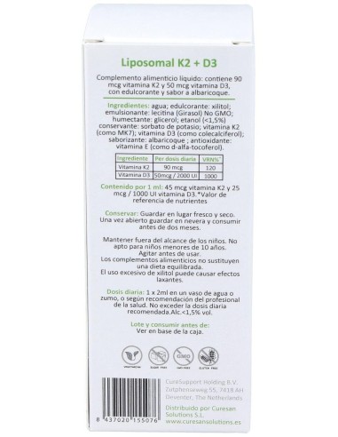 Liposomal K2+D3 60Ml. de Curesupport