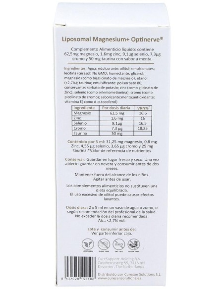 Liposomal Magnesium Optinerve 250Ml. de Curesupport