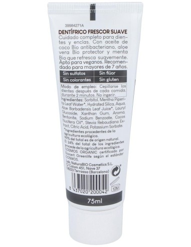 Dentifrico Frescor Suave Aloe-Coco 75Ml. Bio de Naturabio Cosmetics