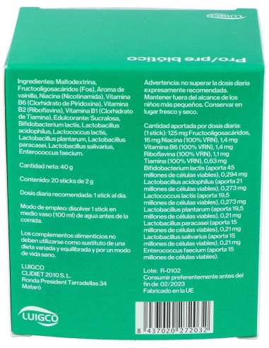 Prolic Pre-Probiotico 20Sticks de Luigco