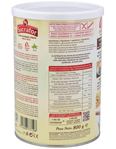 Sucrafor (Azucar De Abedul Y Stevia) 800Gr Sucrafor