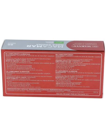 Macamar Maca Andina (Rojay Negra) Bio 60 Cápsulas Vegetales Marnys