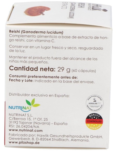 Reishi (Ganoderma Lucidum). Extracto Puro 60 Vcáps de Hawlik