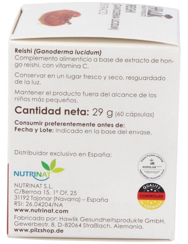 Reishi (Ganoderma Lucidum). Extracto Puro 60 Vcáps de Hawlik