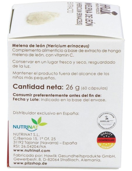 Melena De León (Hericium Erinaceus). Extracto Puro. Bio 60 Vcáps de Hawlik