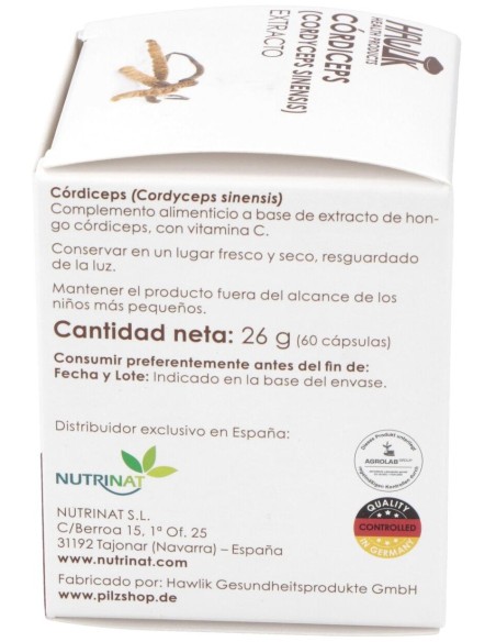Córdiceps (Cordyceps Sinensis). Extracto Puro. Bio 60 Vcáps de Hawlik