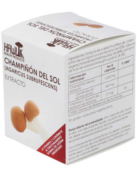 Champiñón Del Sol (Agaricus Subrufescens). Extracto Puro. Bio 60 Vcáps de Hawlik