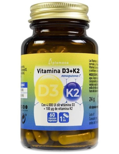 Vitamina D3+K2 60 Cápsulas Vegetales de Plameca