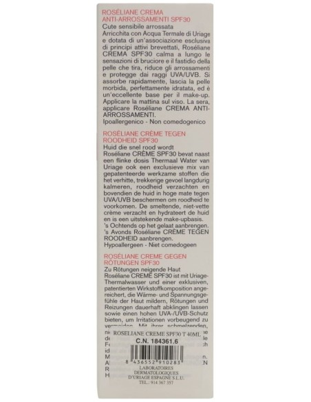 Roseliane Crema Antirojeces Spf30+ 40Ml. de Uriage