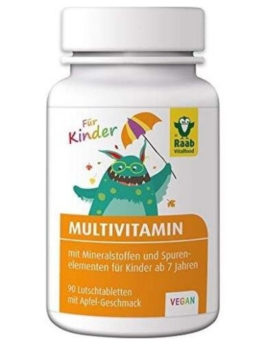 Multi-Vitaminas niños sabor manzana compr. 1,2g, bote 90ud de Raab Vitalfood