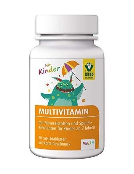 Multi-Vitaminas niños sabor manzana compr. 1,2g, bote 90ud de Raab Vitalfood
