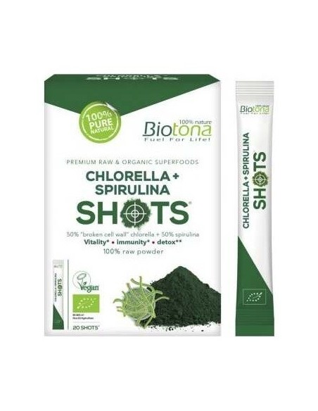 Chlorella+Espirulina Raw 20Shots. Bio Sg Vegan de Biotona