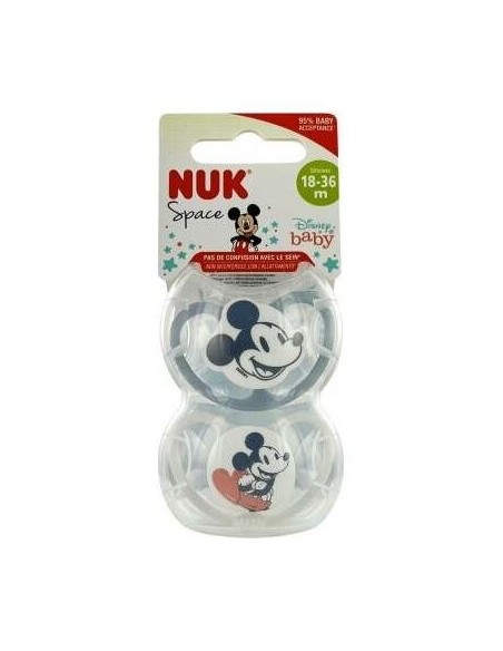 Chupete Space Mickey Gris 18-36 Silicona 2Ud. de Nuk