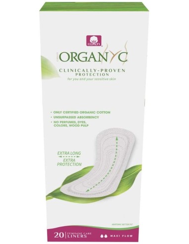 Salvaslip extra largo, 100% algodón orgánico, 20ud de Organyc