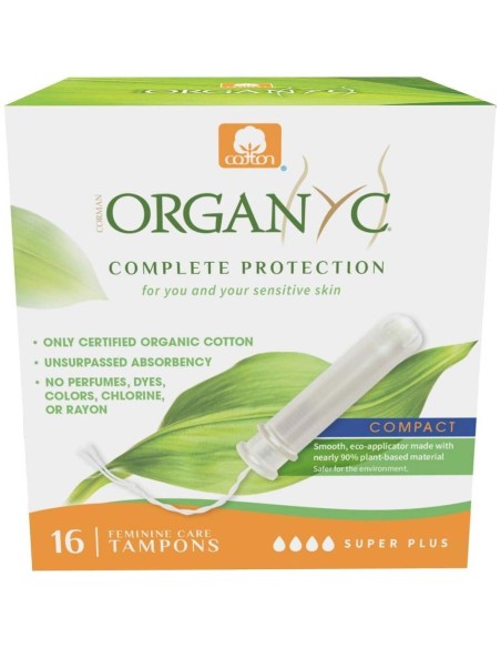 Tampón con aplicador compacto super plus, 100% algodón orgánico, 16ud de Organyc