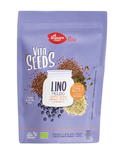 Vitaseeds Lino Molido, Cañamo, Girasol, Sesamo, Calabaza Y Arandanos Bio + 20% G de El Granero Integral