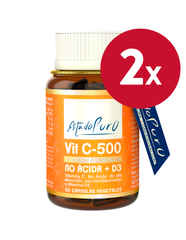 Pack 2 Unidades Vitamina C no Acida + D3 60Cap. Estado Puro de Tongil