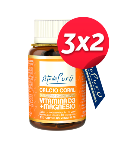 Pack 3X2 Calcio Coral+Vit D3+Mg 120Cap. Estado Puro de Tongi