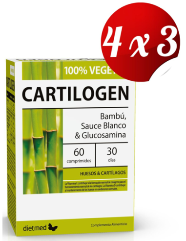 Pack 4x3 uds Cartilogen 100% Vegetal  60 Comprimidos De Dietmed
