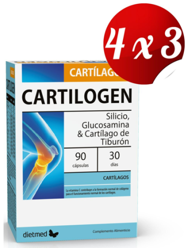 Pack 4x3 uds Cartilogen Cartilagos  90 Capsulas De Dietmed