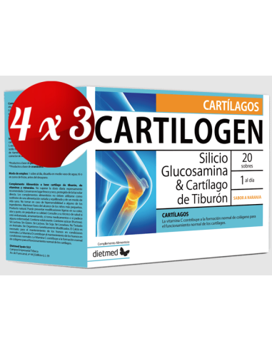 Pack 4X3 Cartilogen 20S Sobres de Dietmed.
