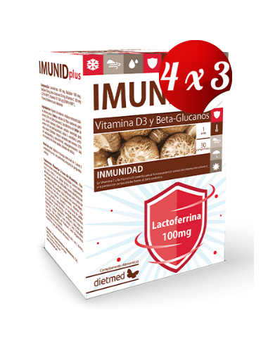 Pack 4x3 uds Imunid Pus + Lactoferrina  30 Comprimidos De Dietmed