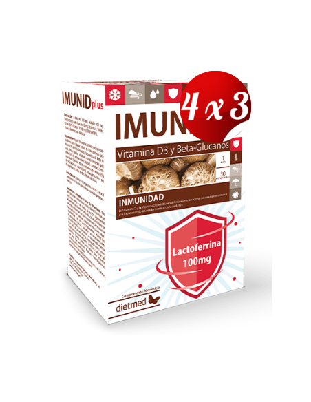 Pack 4x3 uds Imunid Pus + Lactoferrina  30 Comprimidos De Dietmed