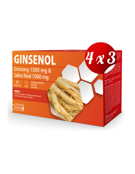 Pack 4x3 uds Ginsenol  20 X 15 Ml Ampollas De Dietmed
