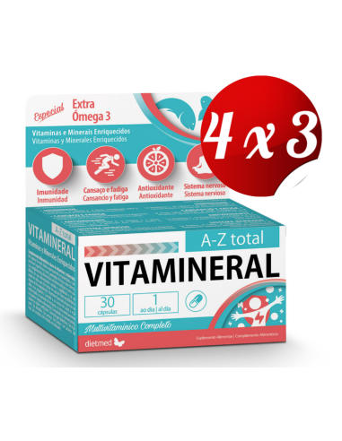 Pack 4x3 uds Vitamineral  A Z Total 30 Capsulas De Dietmed
