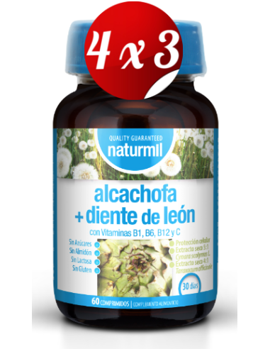 Pack 4x3 uds Alcachofra 500 Mg+ Dente-De-Leon 500 Mg  60 Comprimidos De Dietmed