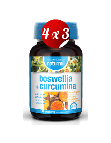 Pack 4x3 uds Boswellia 400 Mg + Curcumina 1 Mg  90 Comprimidos De Dietmed