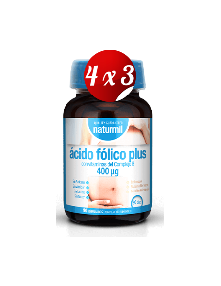 Pack 4x3 uds Ácido Fólico Plus 400 µg  90 Comprimidos De Dietmed