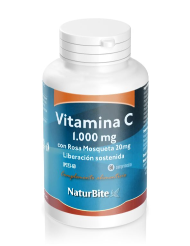 Vitamina C 1000MiligramosCon Rosa Mosqueta 20Miligramos 60 Comprimidos Naturbite