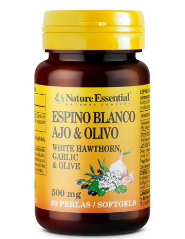 Espino blanco + ajo + olivo 500 mg. 50 perlas de Nature Essential