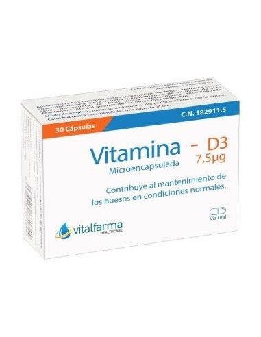 Vitamina D3 7,5Microgramos (300Ui) 30 Cápsulas  Vitalfarma