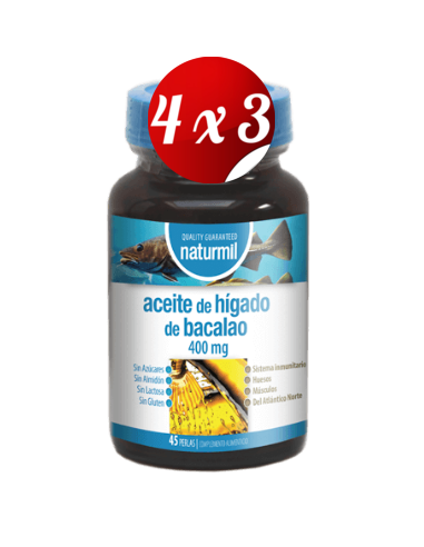 Pack 4x3 uds Aceite De Hígado De Bacalao 400 Mg Perlas 45 Capsulas De Dietmed