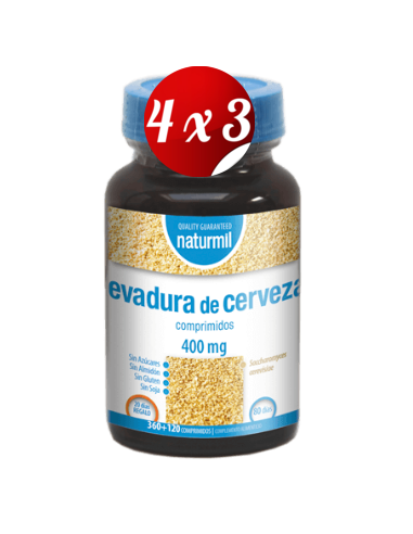 Pack 4x3 uds Levadura De Cerveza 400 Mg  360+120 (480) Comprimidos De Dietmed