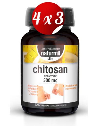 Pack 4x3 uds Chitosan Slim 500 Mg  120 Comprimidos De Dietmed
