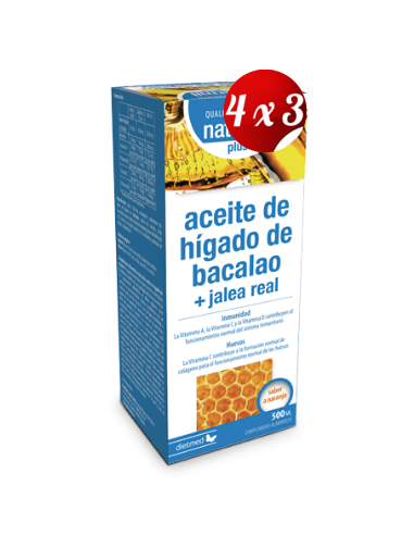 Pack 4x3 uds Aceite De Hígado Bacalao + Jalea Real Plus 500 Ml De Dietmed