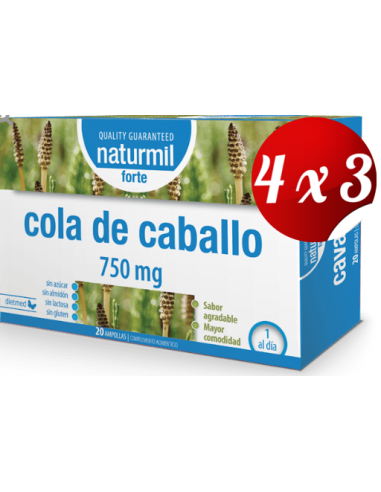 Pack 4x3 uds Cola De Caballo Forte 750 Mg 20 X 15 Ml Ampollas De Dietmed