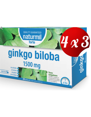 Pack 4x3 uds Ginkgo Biloba Forte 1500 Mg 20 X 15 Ml Ampollas De Dietmed