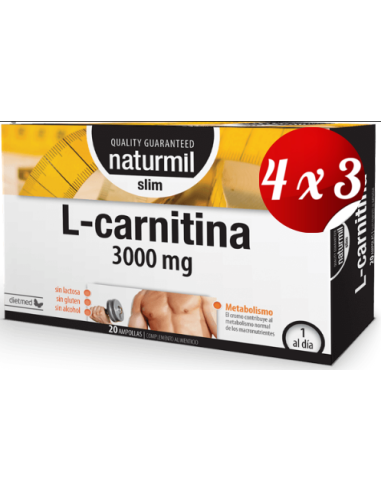 Pack 4x3 uds L-Carnitina Slim 3000 Mg  20X15 Ml Ampollas De Dietmed