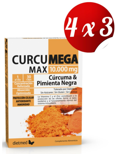 Pack 4x3 uds Curcumega Complex 10.000 Mg 30 Comprimidos De Dietmed
